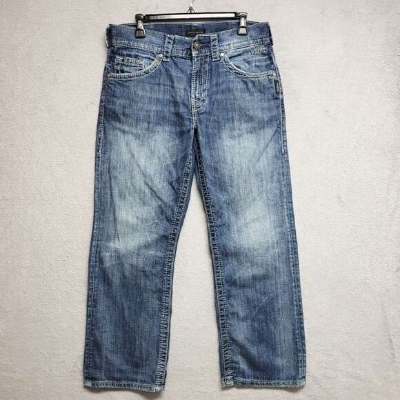 Silver Jeans Mens 32x30 Relaxed Fit Straight Leg Western Cowboy Denim Distressed - Picture 1 of 14